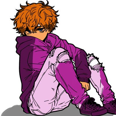 a male hoddie ripped jeans messy hair anime