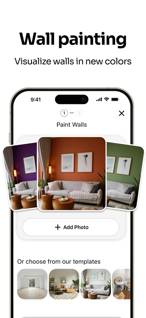 Homeai Reroom Ai Decor Spacely - AI interior design app interface for visualizing different wall paint colors in a living room