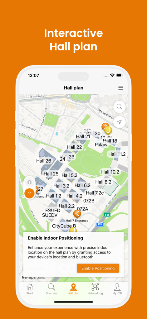 ITB Berlin - ITB Berlin app interface displaying an interactive hall plan and trade show floor map