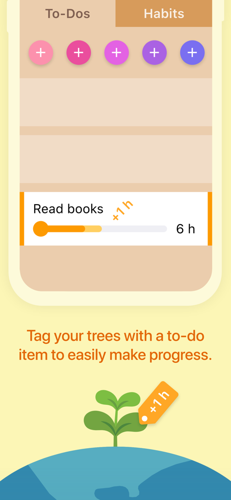 A screenshot of the Flora app showing a progress bar for reading books and a to-do list feature with a growing virtual plant.