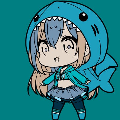 cute chibi anime girl in shark costume