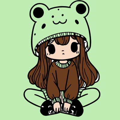 a girl wearing a frog hat and some frog socks