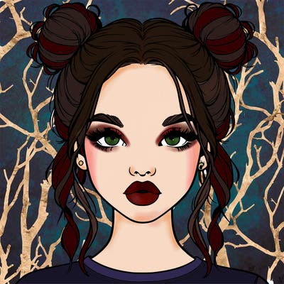 realistic girl with two buns in hair and lips