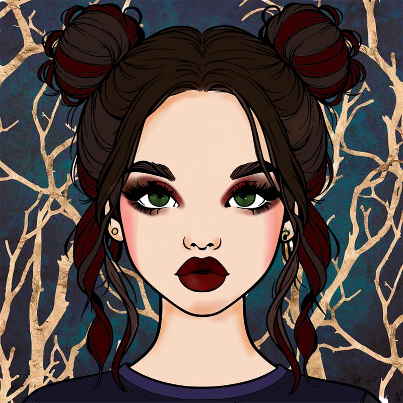 realistic girl with two buns in hair and lips