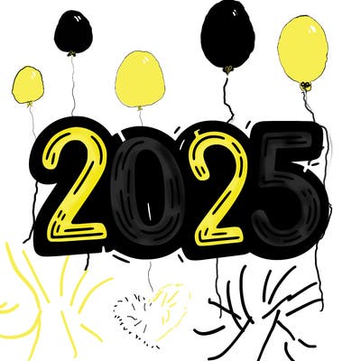 one line scrawled numbers sketch design “2025”