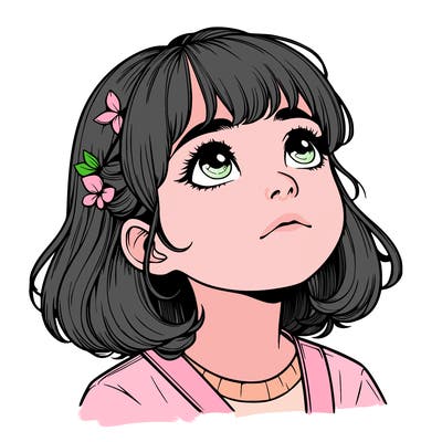 realistic girl looking up