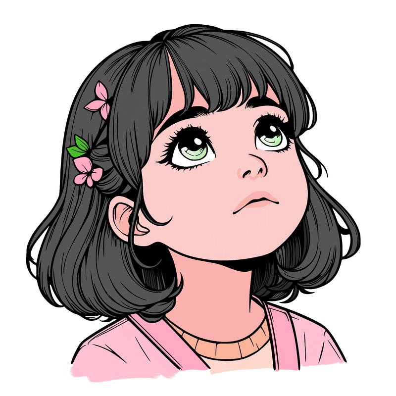 realistic girl looking up