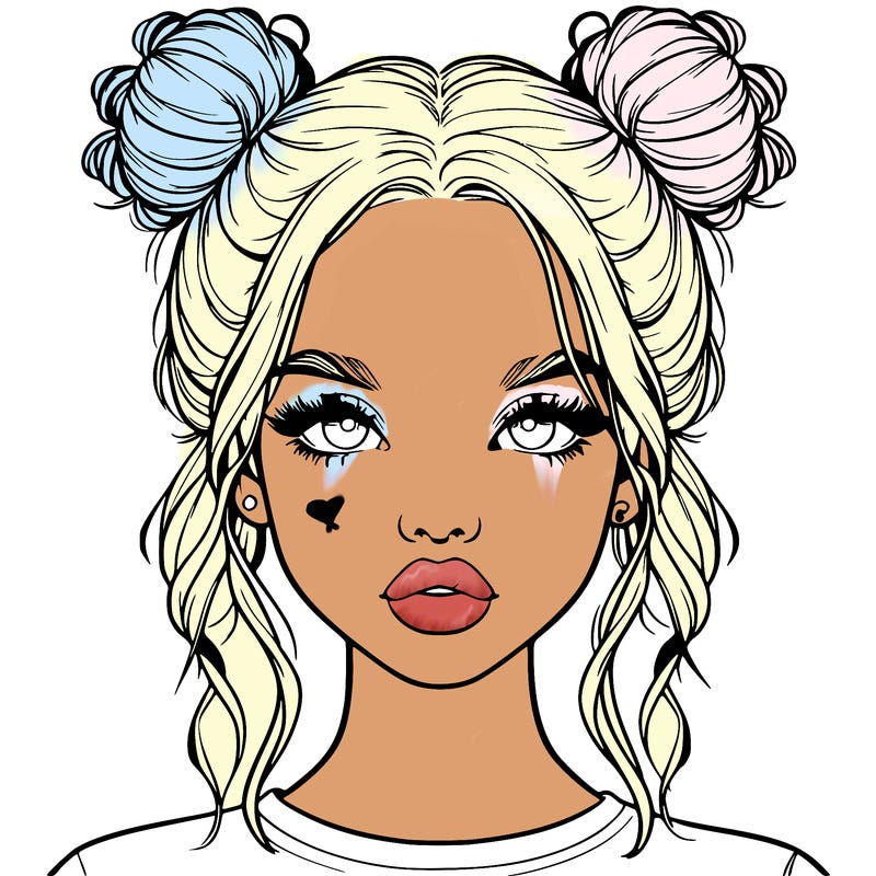 realistic girl with two buns in hair and lips
