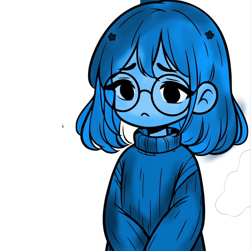 sad girl with glasses in a sweater