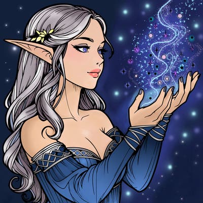 realistic elf girl doing magic