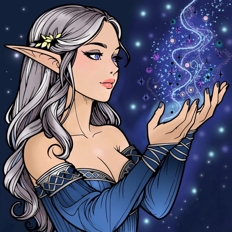 realistic elf girl doing magic