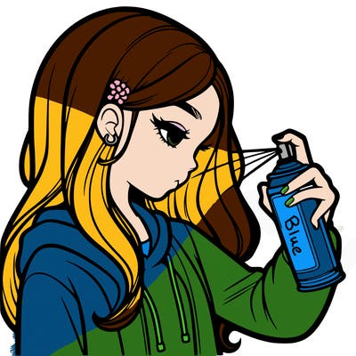 a realistic girl spray painting