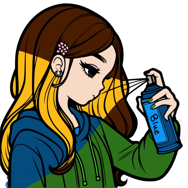 a realistic girl spray painting