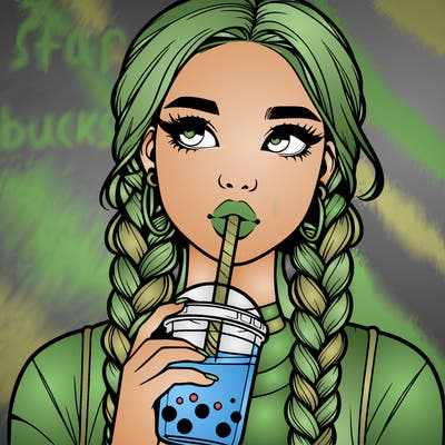 realistic girl with braided hair drinking boba