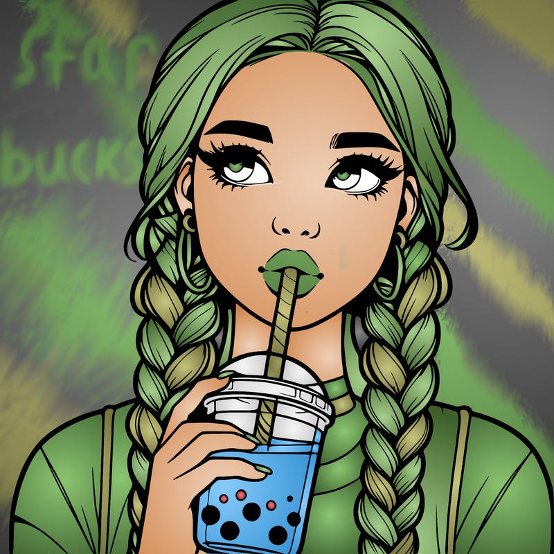 realistic girl with braided hair drinking boba