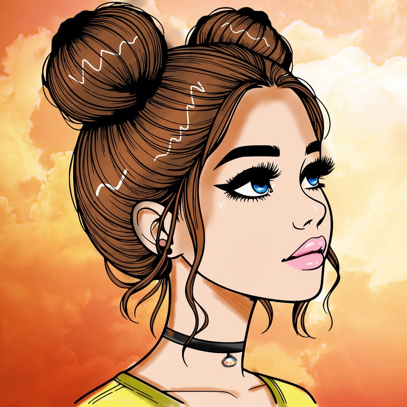 realistic girl with buns on the top of her head