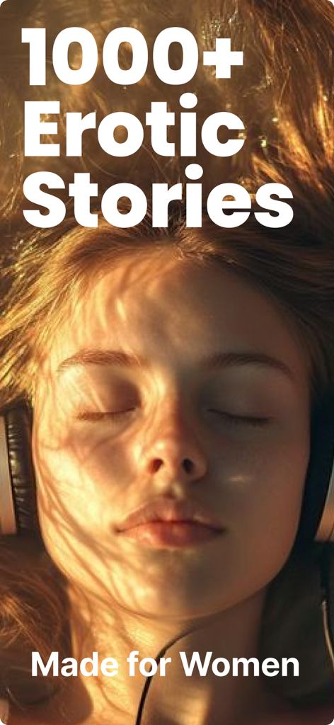 Spicy AI: Spicy Audio Stories - A woman with her eyes closed wearing headphones listening to erotic audio stories
