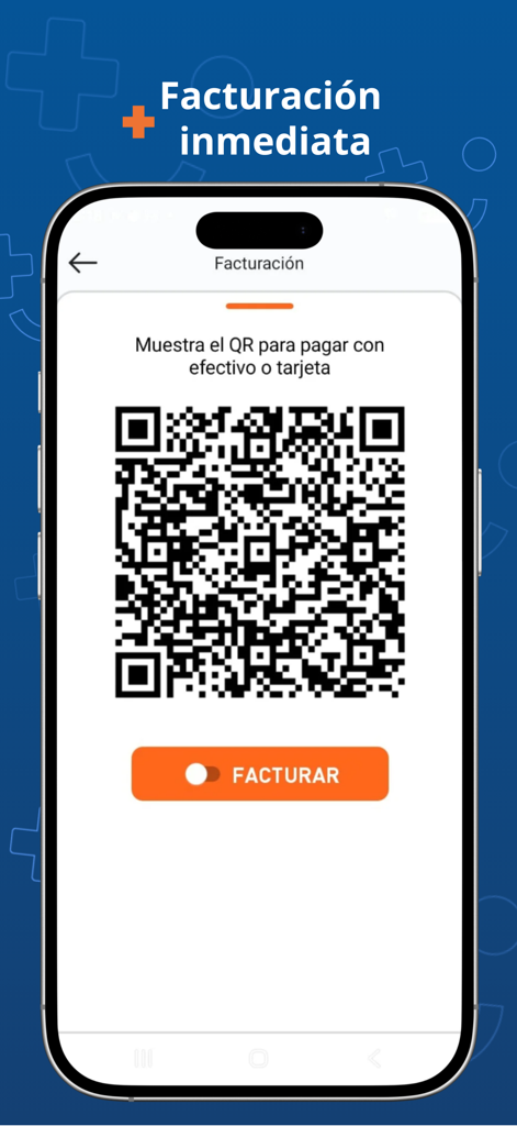 App SUMA - A smartphone displaying a QR code for immediate tax invoicing and payment in the SUMA app.