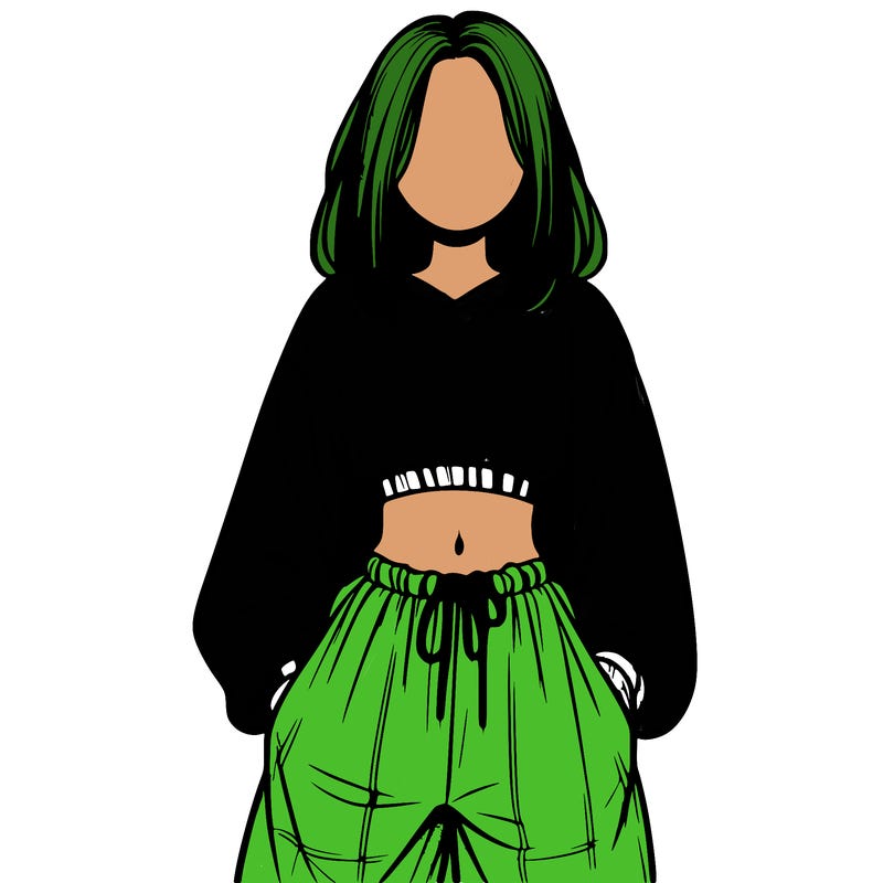 realistic girl faceless with baggy pants and a crop top