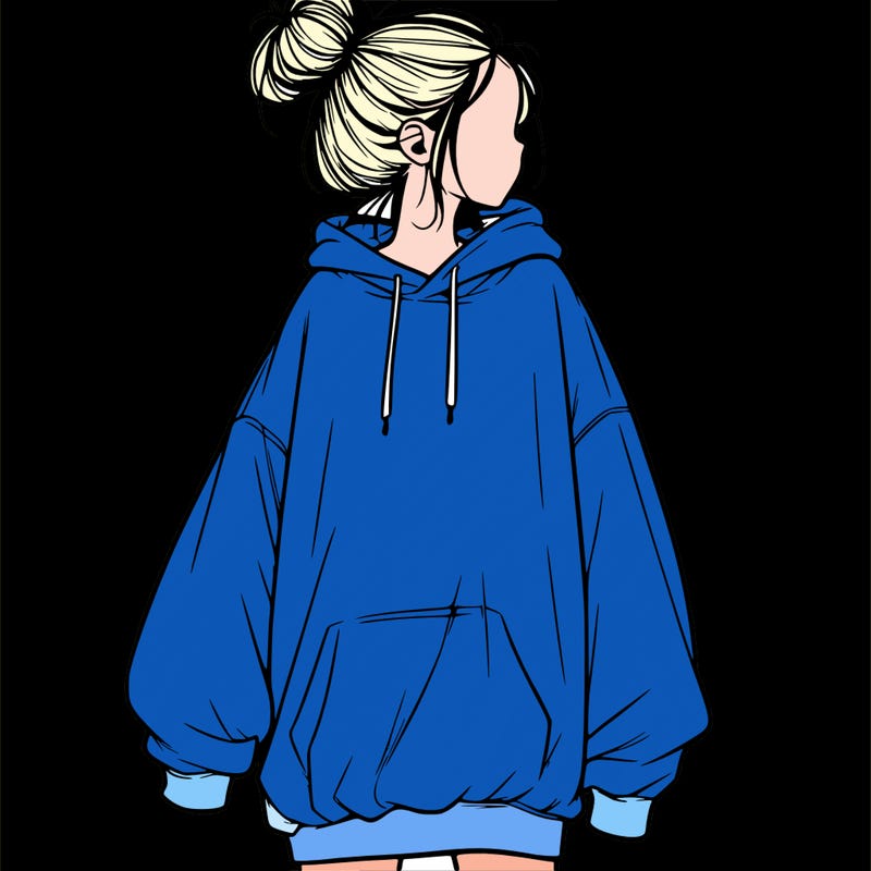 realistic girl with a oversized sweatshirt on and a bun