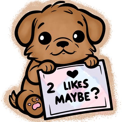 a puppy holding a sign that says 2 likes maybe?