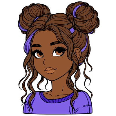 realistic girl with two buns in her hair