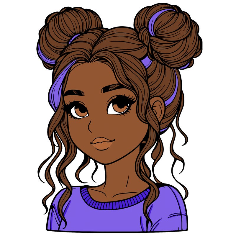 realistic girl with two buns in her hair