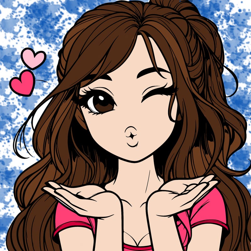 realistic girl winking and blowing a kiss while making heart hands