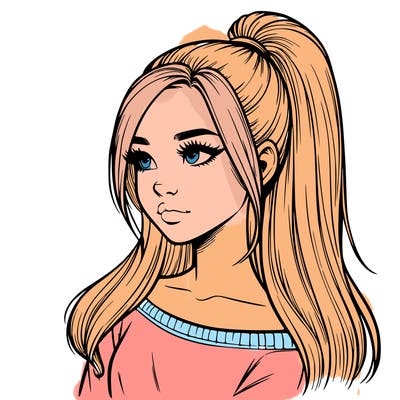 realistic girl with a high ponytail