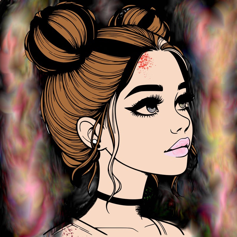 realistic girl with buns on the top of her head