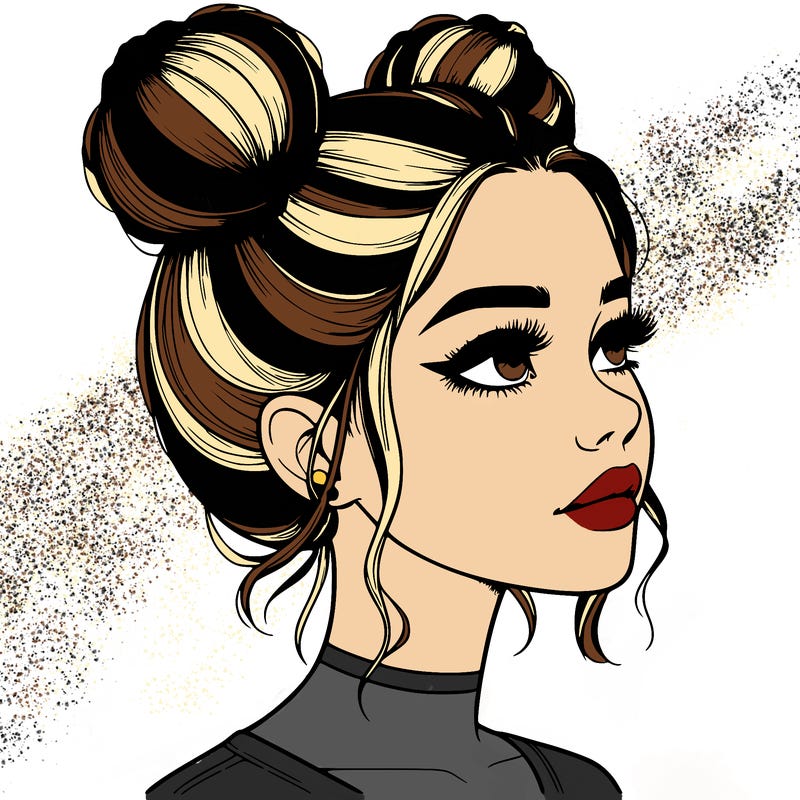 realistic girl with buns on the top of her head