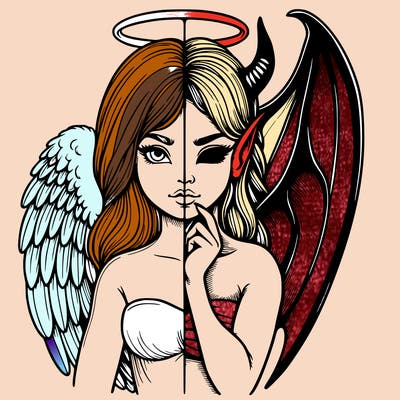 realistic angel half demon