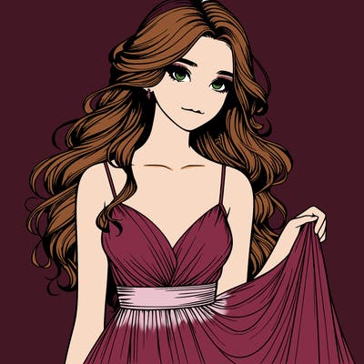 realistic girl in flowy silky prom dress
