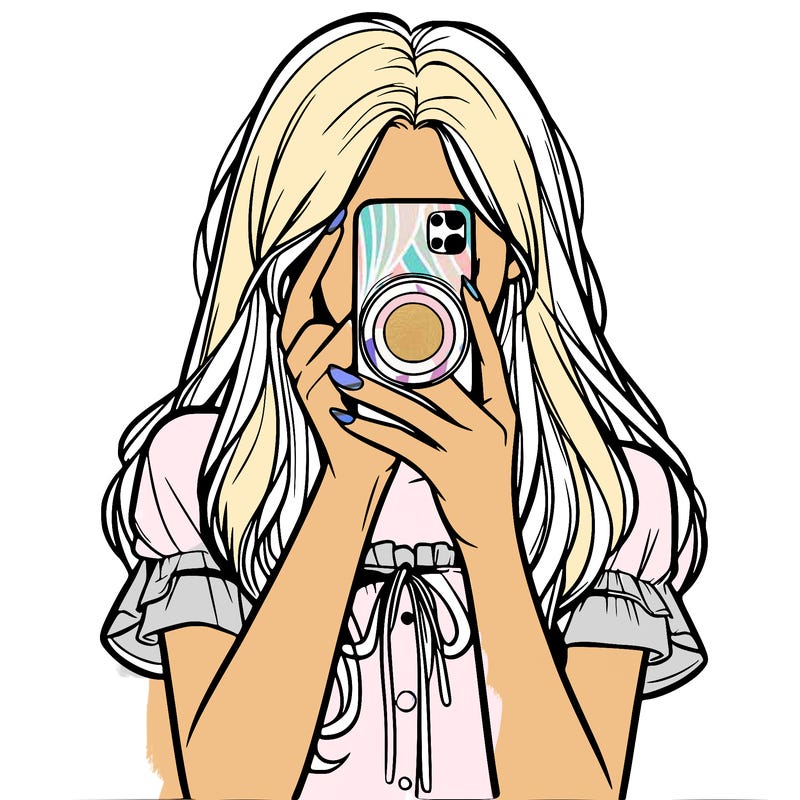 a realistic girl holding her phone taking pictures