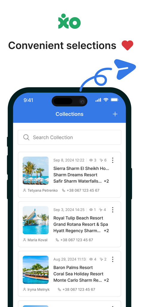 XO Pulse - XO Pulse app screen displaying smart tour collections for travel agents