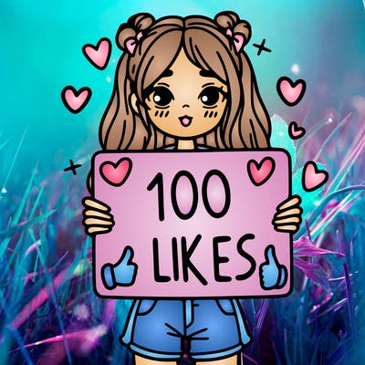 girl holding a sign saying 100 likes