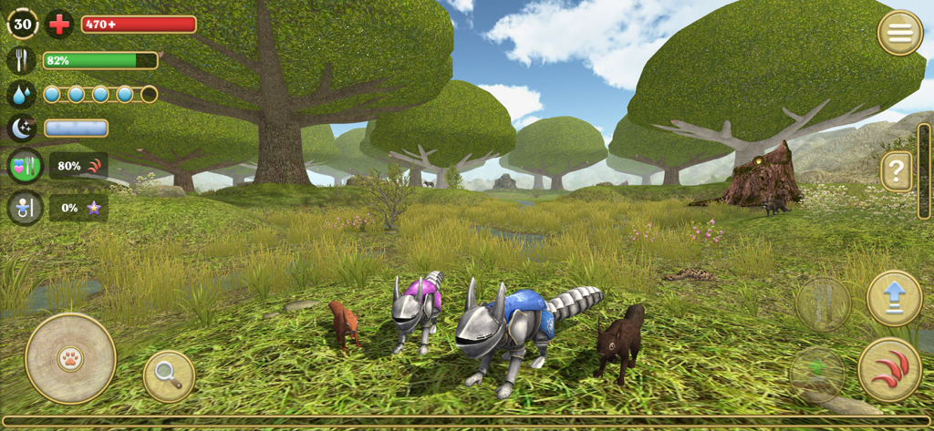 Squirrel Simulator 2 : Online - Um grupo de esquilos em um campo gramado, incluindo dois usando skins de armadura de cavaleiro no Squirrel Simulator 2 Online