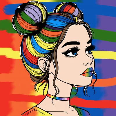 realistic girl with buns on the top of her head