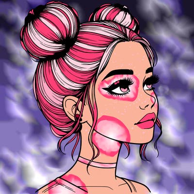 realistic girl with buns on the top of her head