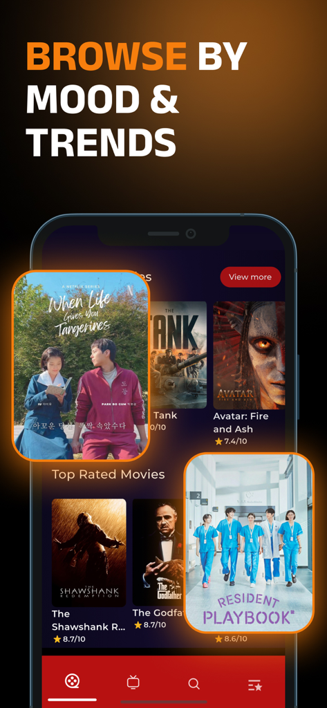 KissKh app interface showing a selection of trending movies and Asian dramas to browse.
