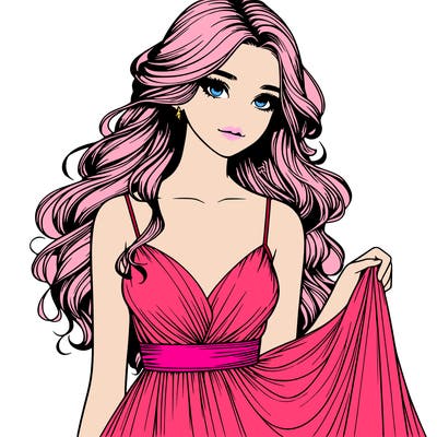 realistic girl in flowy silky prom dress