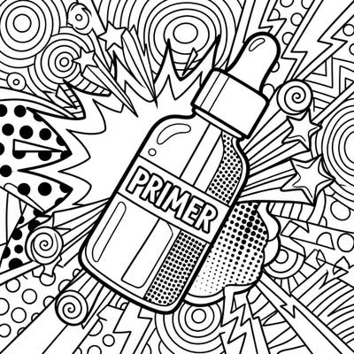 Dive into the vibrant world of beauty and art with our unique Pop Art Makeup Primer coloring page. This exciting design combines cosmetic elegance with dynamic comic book flair, ready for your creative touch.