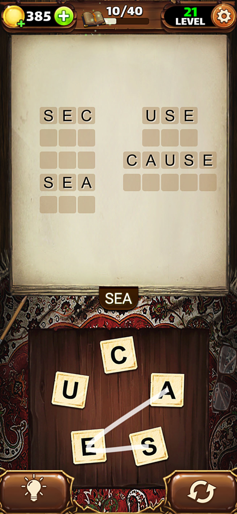 Fandogh | بازی فندق - A gameplay screen from the Fandogh word game showing word blocks and letter tiles on a decorative background