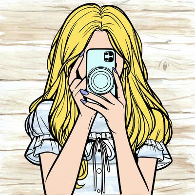 a realistic girl holding her phone taking pictures