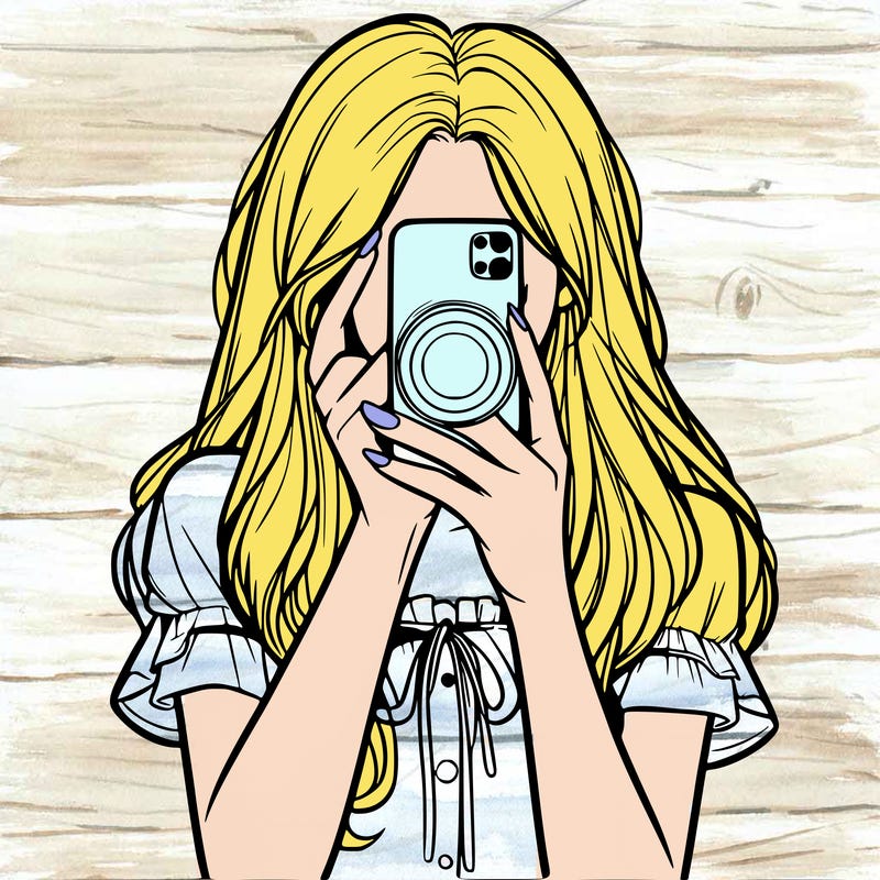 a realistic girl holding her phone taking pictures