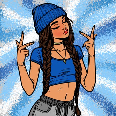 realistic teenage girl with braids and a beanie and crop top doing 🫶🏼