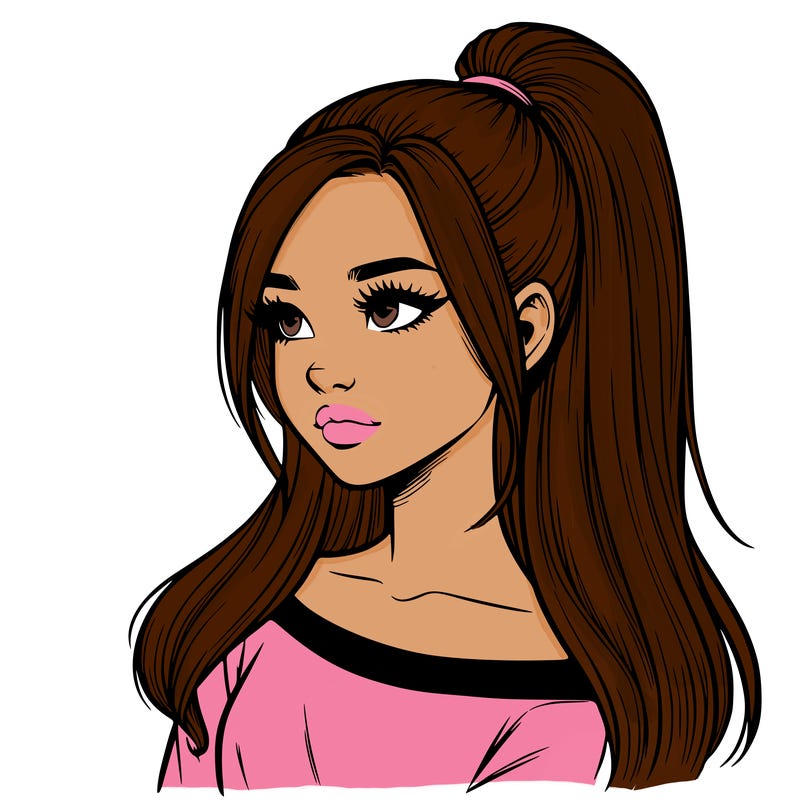 realistic girl with a high ponytail