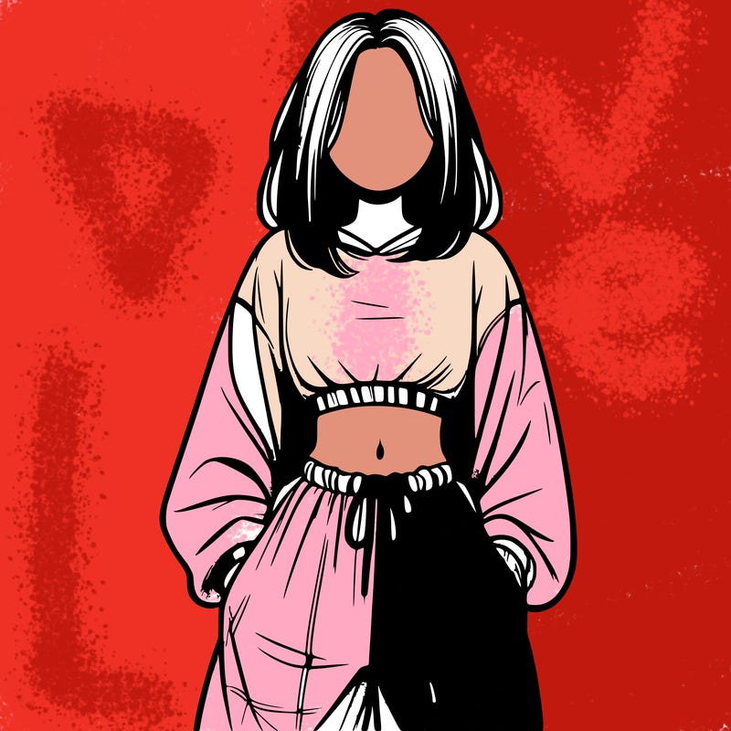 realistic girl faceless with baggy pants and a crop top