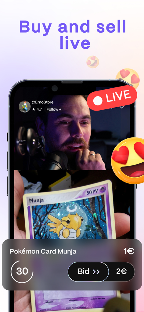 Voggt - Live shopping vidéo - Voggtソーシャルコマースアプリで販売されているポケモンカードのライブオークション。
