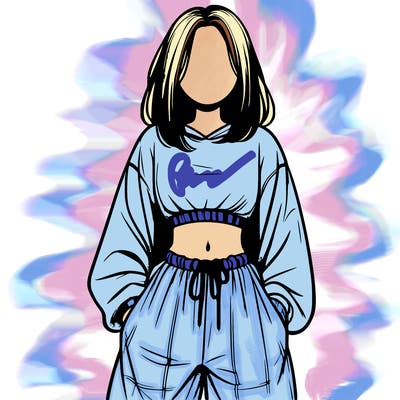 realistic girl faceless with baggy pants and a crop top